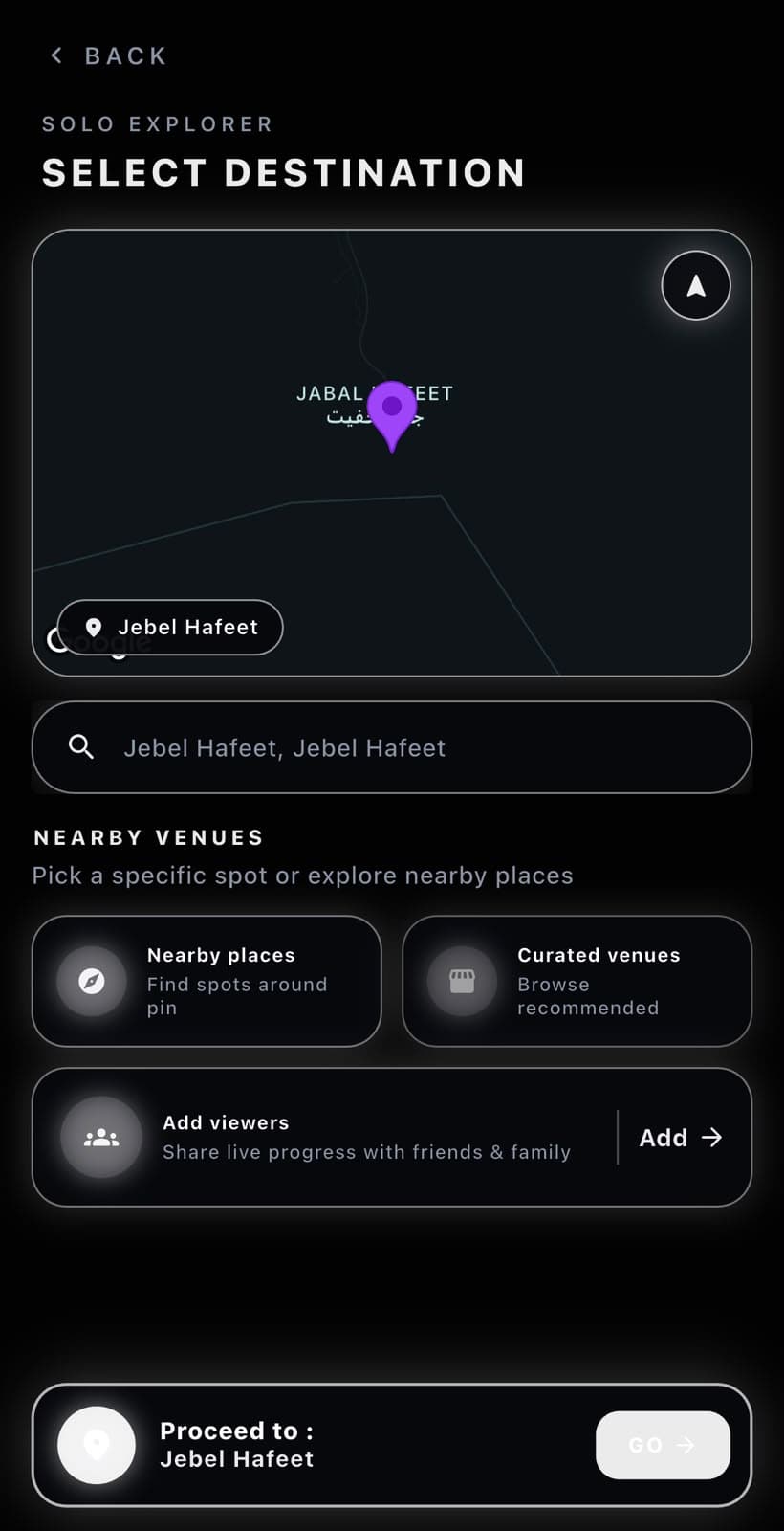 Solo Explorer destination selection with Add viewers for live progress sharing